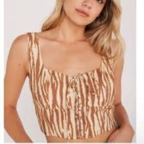 BNWT - BACKYARD ROSES PAXTON BROWN ZEBRA CORSET TOP - Picture 2 of 10